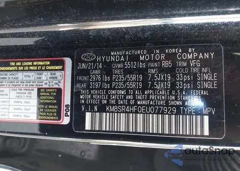 2014 Hyundai Santa Fe Gls z USA, uszkodzony, nr VIN KM8SR4HF0EU077929